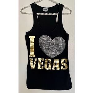 I Love Vegas Shine Rhinestones Black Tank Top XL